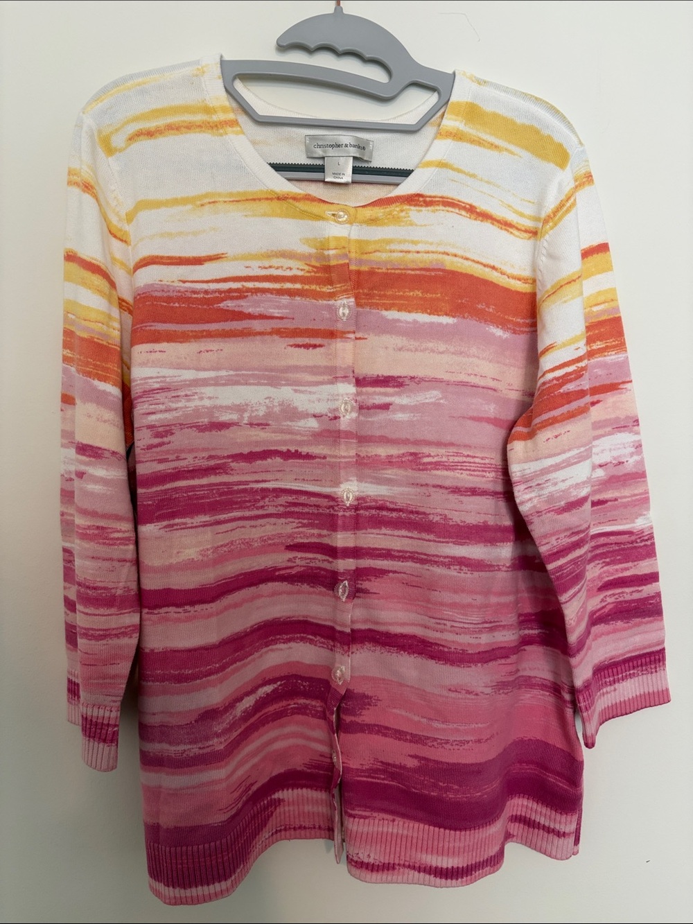 Christopher & Banks Striped Pink Orange Yellow Cardigan